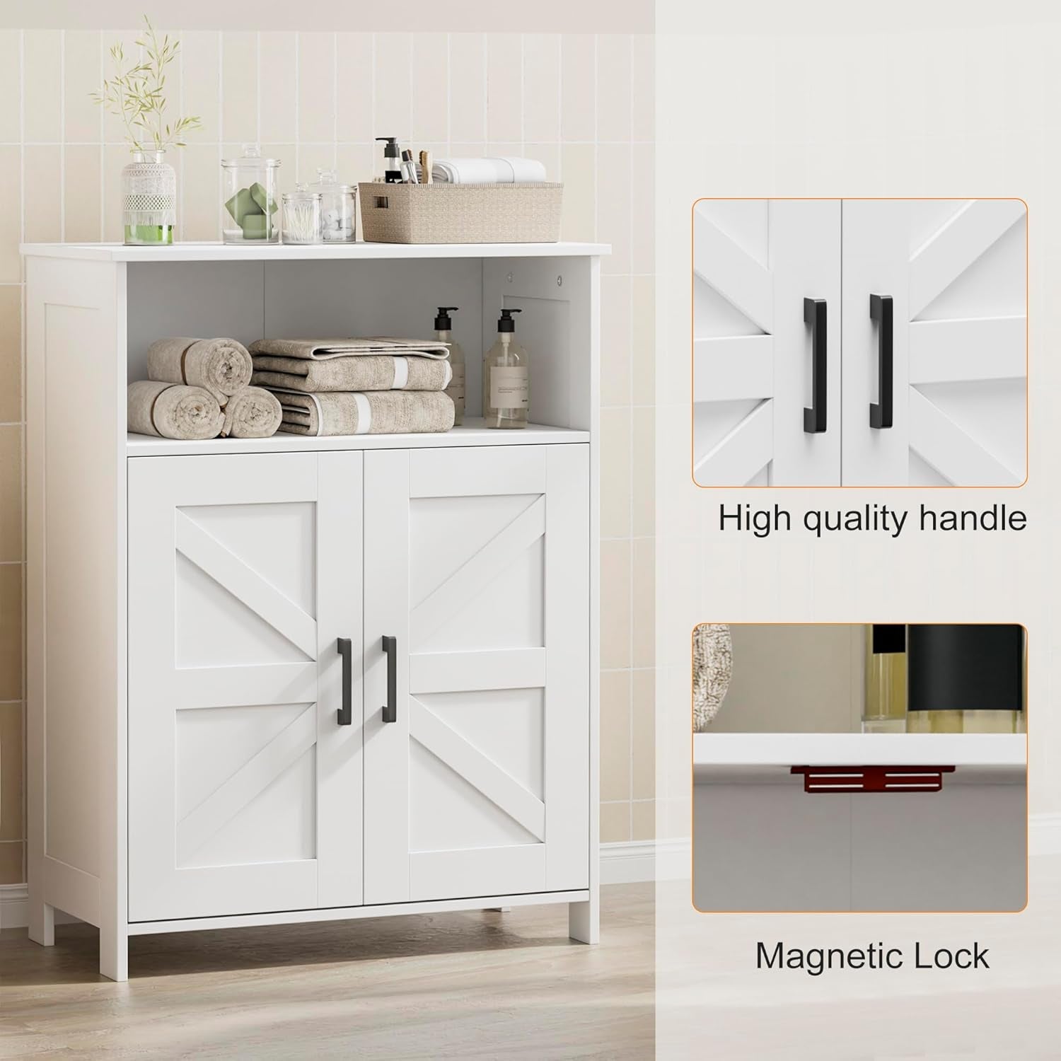 Bathroom Storage Cabinet, Freestanding Bathroom Floor Cabinet with Adjustable Shelf, Small Cabinet for Kitchen/Living Room/Laundry Room, 11.8 X 23.6 X 31.5 Inches, White