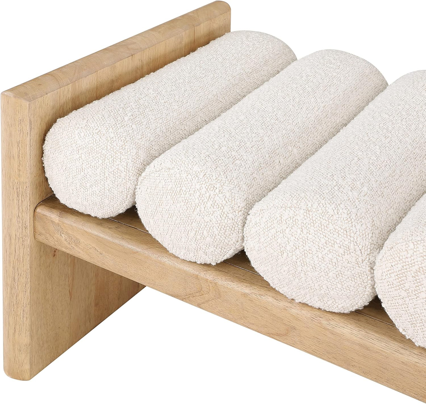 179Cream Waverly Collection Modern | Contemporary Bench with Solid Wood Rich Natural Finish, Luxurious Cream Boucle Fabric, 52" W X 19" D X 18" H, Cream