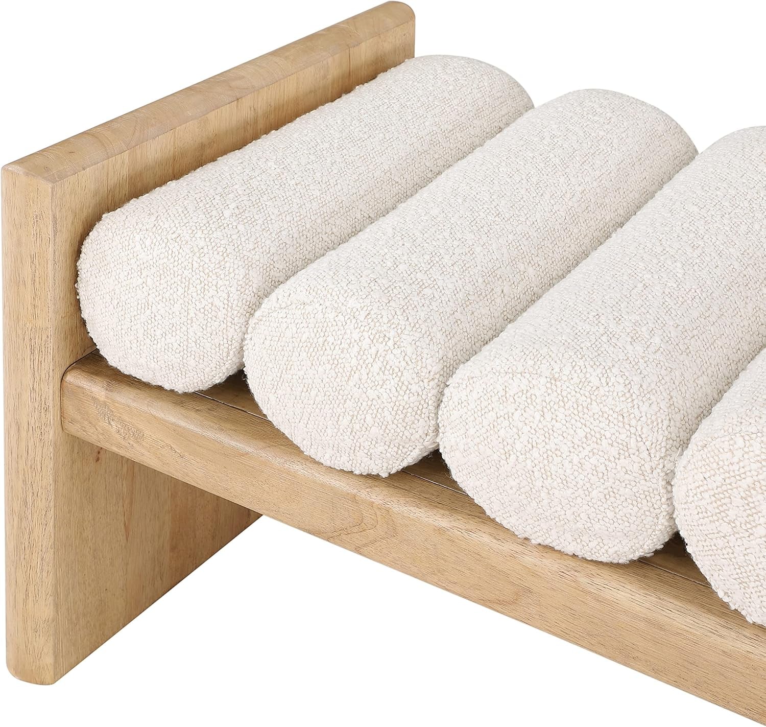 179Cream Waverly Collection Modern | Contemporary Bench with Solid Wood Rich Natural Finish, Luxurious Cream Boucle Fabric, 52" W X 19" D X 18" H, Cream