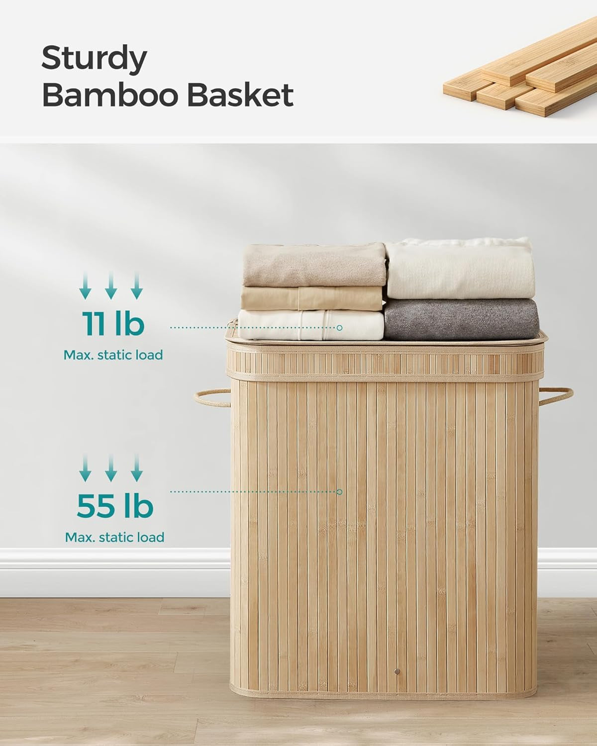 Laundry Hamper with Lid, Bamboo Laundry Basket, Removable Machine Washable Laundry Basket, with Handles, 26.4-Gallons, for Laundry Room, Bedroom, Bathroom, Natural Beige ULCB063N01