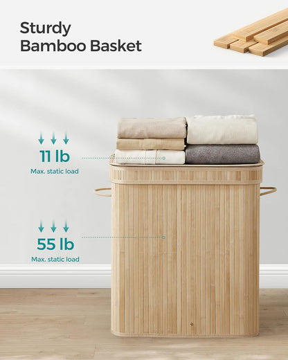 Laundry Hamper with Lid, Bamboo Laundry Basket, Removable Machine Washable Laundry Basket, with Handles, 26.4-Gallons, for Laundry Room, Bedroom, Bathroom, Natural Beige ULCB063N01