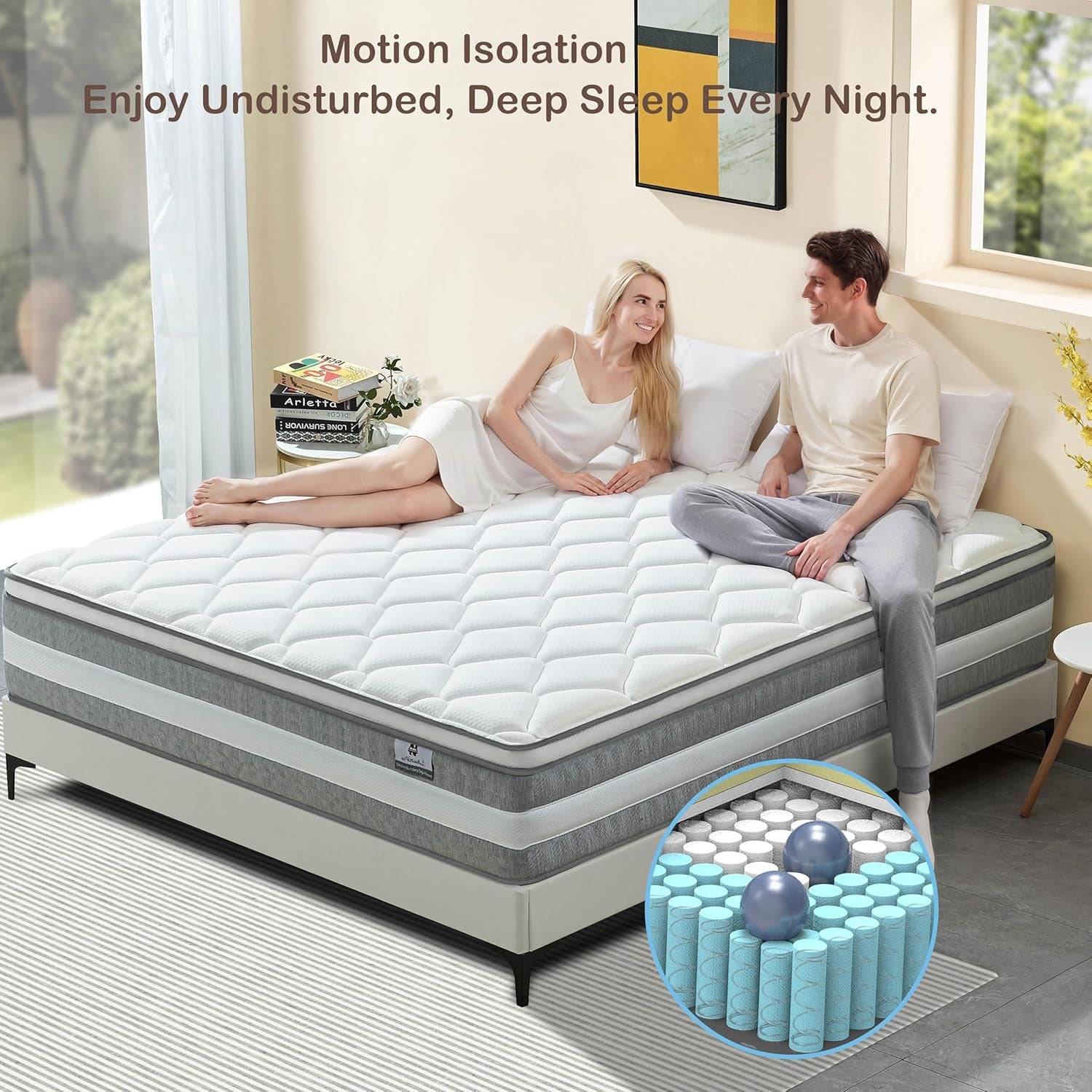 Full Size Mattress, 12 Inch Hybrid Mattress in a Box with Memory Foam and Individually Pocketed Spring, Motion Isolation, Pressure Relief, Medium, Certipur-Us Certified