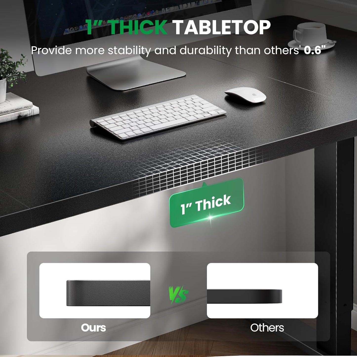 Electric Standing Desk Adjustable - 60X28 Inch Sit Stand Desk with 1 Inch Thick Tabletop, Double Beam Frame, 3 Memory Height Adjustment, Cable Management for Home Office