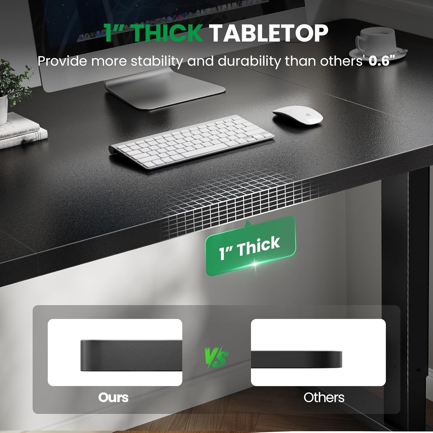 Electric Standing Desk Adjustable - 60X28 Inch Sit Stand Desk with 1 Inch Thick Tabletop, Double Beam Frame, 3 Memory Height Adjustment, Cable Management for Home Office