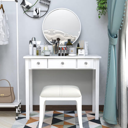 Home Office Small Writing Desk with Drawers Bedroom, Study Table for Adults/Student, Vanity Makeup Dressing Table save Space Gifts White (White)