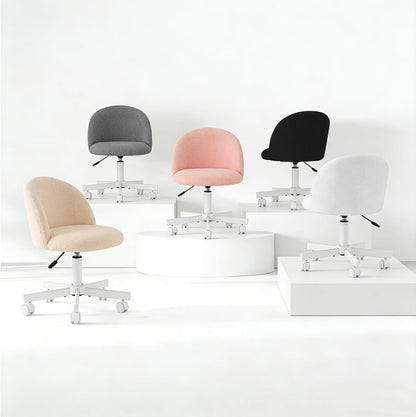 Pink Vanity Chair with Wheels - Swivel Makeup Chair Small Computer Chair with Back Adjustable Height Desk Chair for Girl & Woman, Cozy Fuzzy Velvet Chair for Bedroom & Home Office