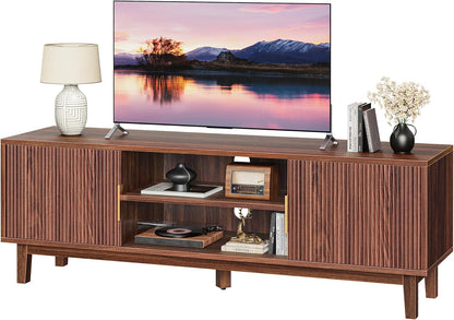 54 Inch TV Stand for 50, 55 Inch TV, Fluted Entertainment Center with 2 Cabinets, TV Consoles for Living Room, 3-Level Adjustable Shelf, 4 Cable Holes, Meida Console, Walnut