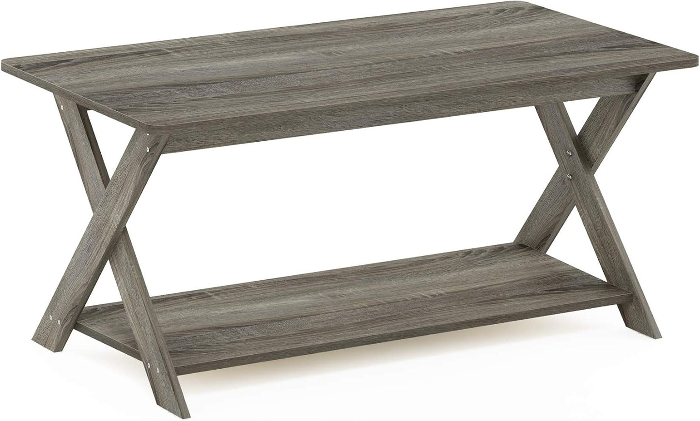 Modern Simplistic Criss-Crossed Coffee Table, 35.4 in X 19.6 in X 16 In, French Oak Grey