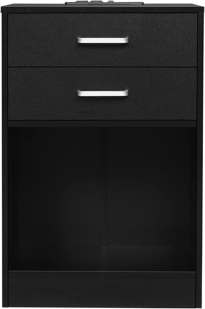 Night Stand Set 2,Black Nightstand with Charging Station & Drawers,Night Stands for Bedrooms Set of 2,Bedside Table with Drawers