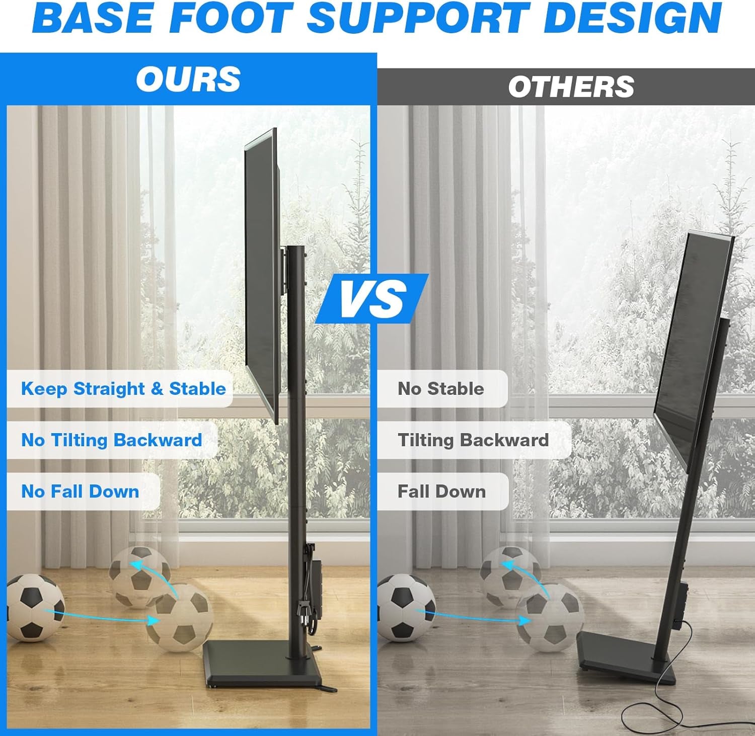 Swivel Floor TV Stand with Power Outlet for 32-60 Inch Tvs, Height Adjustable Tall TV Stand with Wood Base, Hold up to 88Lbs, Saving Space Design for Bedroom, Living Room and Corner