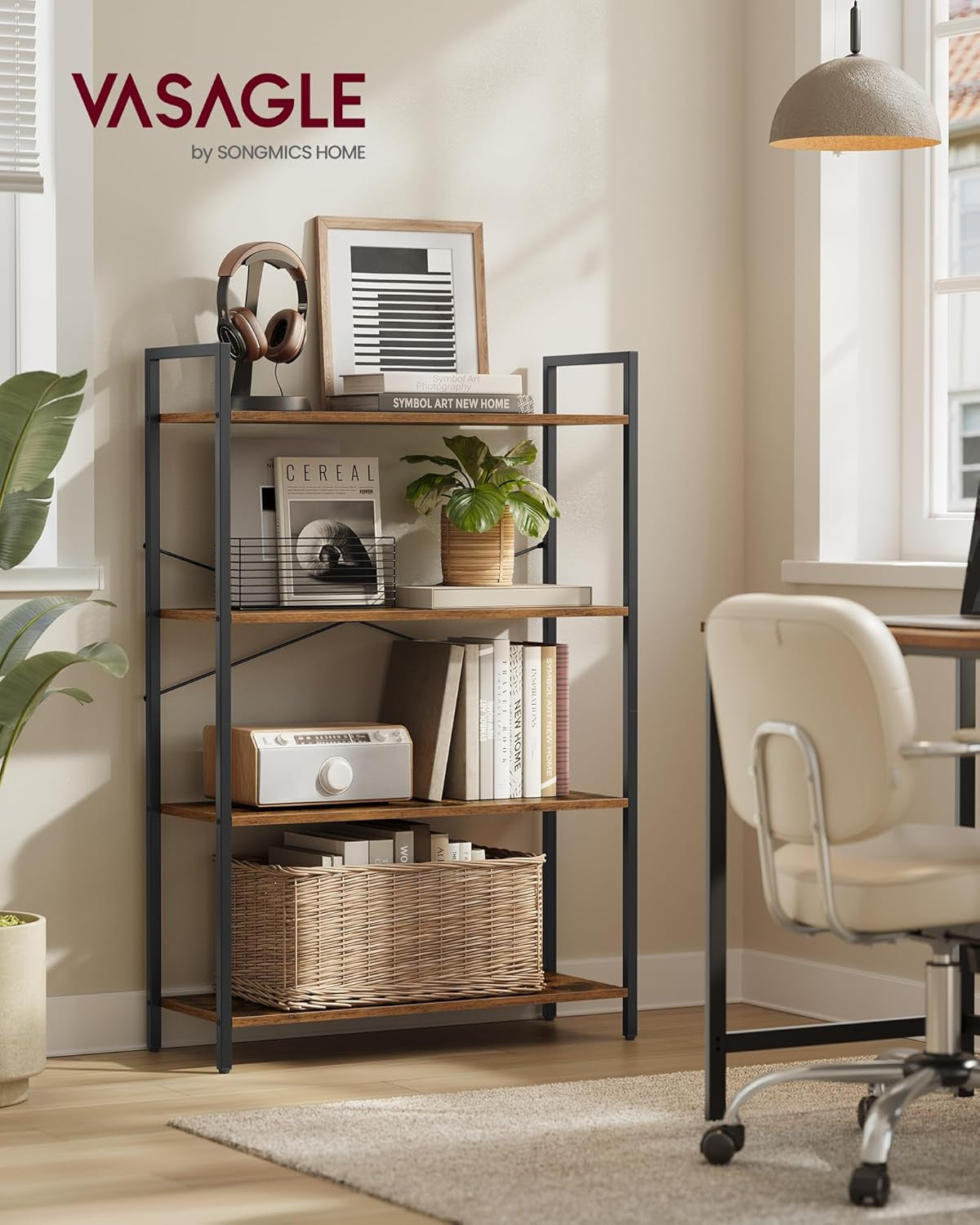 3-Tier Bookshelf, Bookcase with Steel Frame, Book Shelf for Living Room, Home Office, Study, 9.4 X 15.7 X 30.1 Inches, Industrial Style, Rustic Brown and Ink Black ULLS098K02