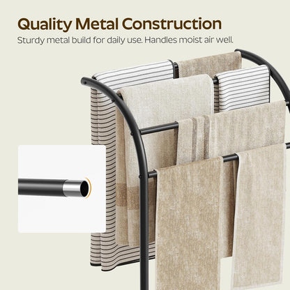 Free Standing Towel Rack, 4-Tier Blanket Rack for Bathroom, Curved Top Pool Towel Stand Display and Drying Rack, Modern Towel Storage Organizer, Black CJ07BK