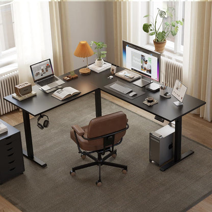L Shaped Standing Desk Adjustable Height, Electric Corner Standing Desk, 63 X 55 Inch Sit Stand Computer Table with Splice Board, Gaming Table, Black