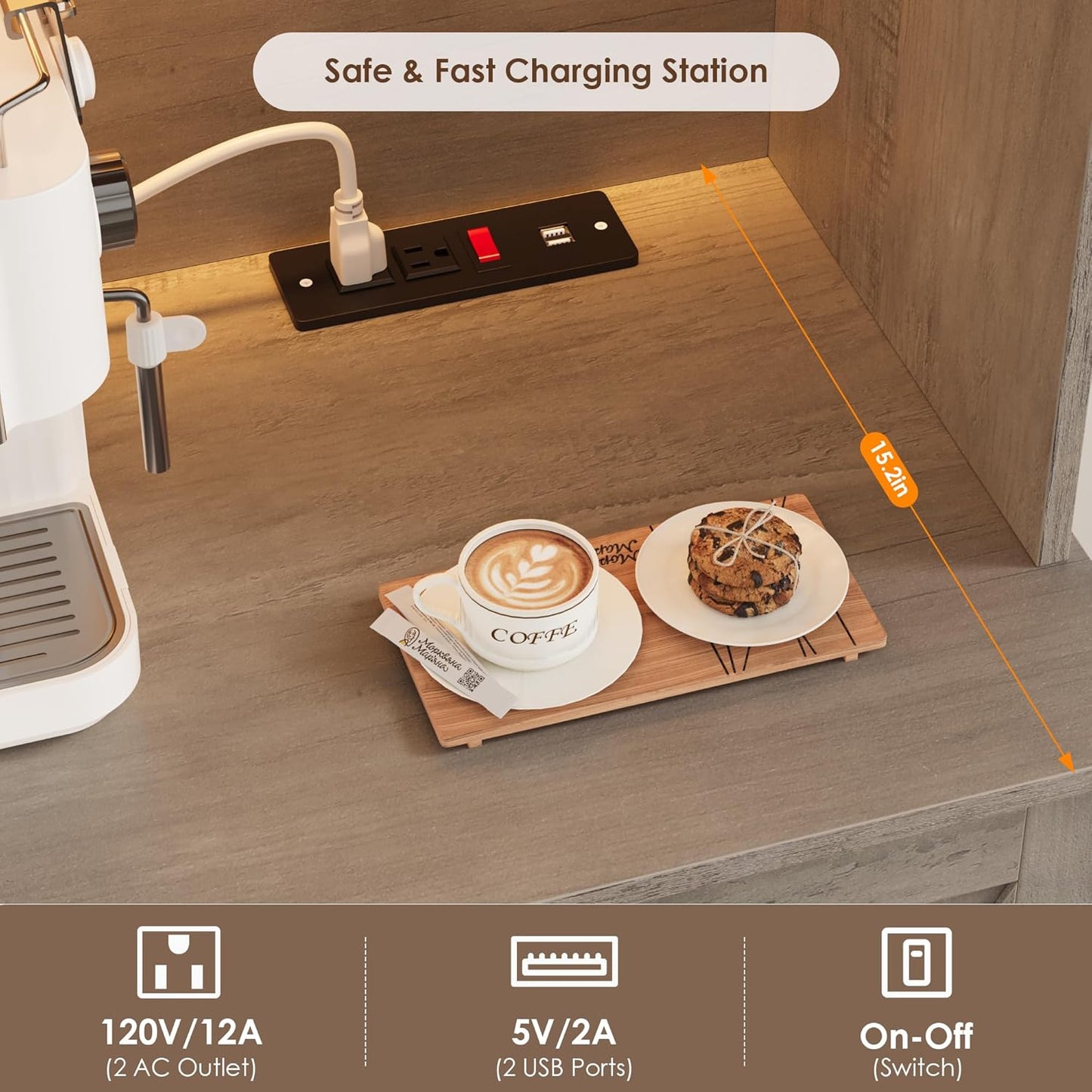 72.8” Tall Kitchen Pantry Cabinet with LED & Charging Station, 55” Wide Farmhouse Pantry Storage Cabinet with Microwave Stand&Shelves&Barn Doors, Kitchen Hutch Coffee Bar for Living Room, Grey