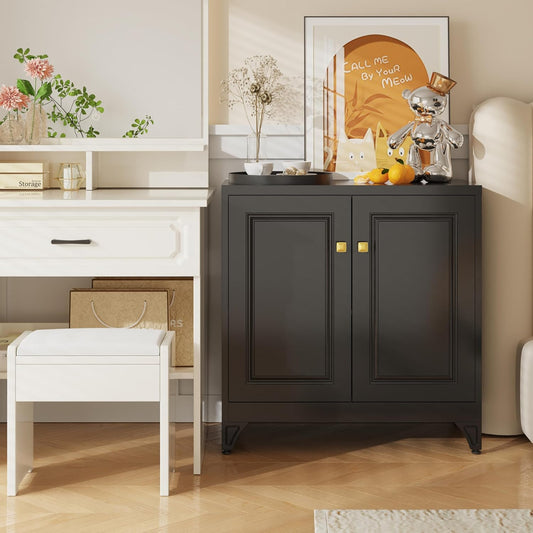 Buffet Cabinet with Storage, 33" H Metal Sideboard Cabinet 2 Doors, Black Kitchen Pantry with Adjustable Shelf, Coffee Bar Cabinets, Small Sideboard Storage for Kitchen, Living Room, Office