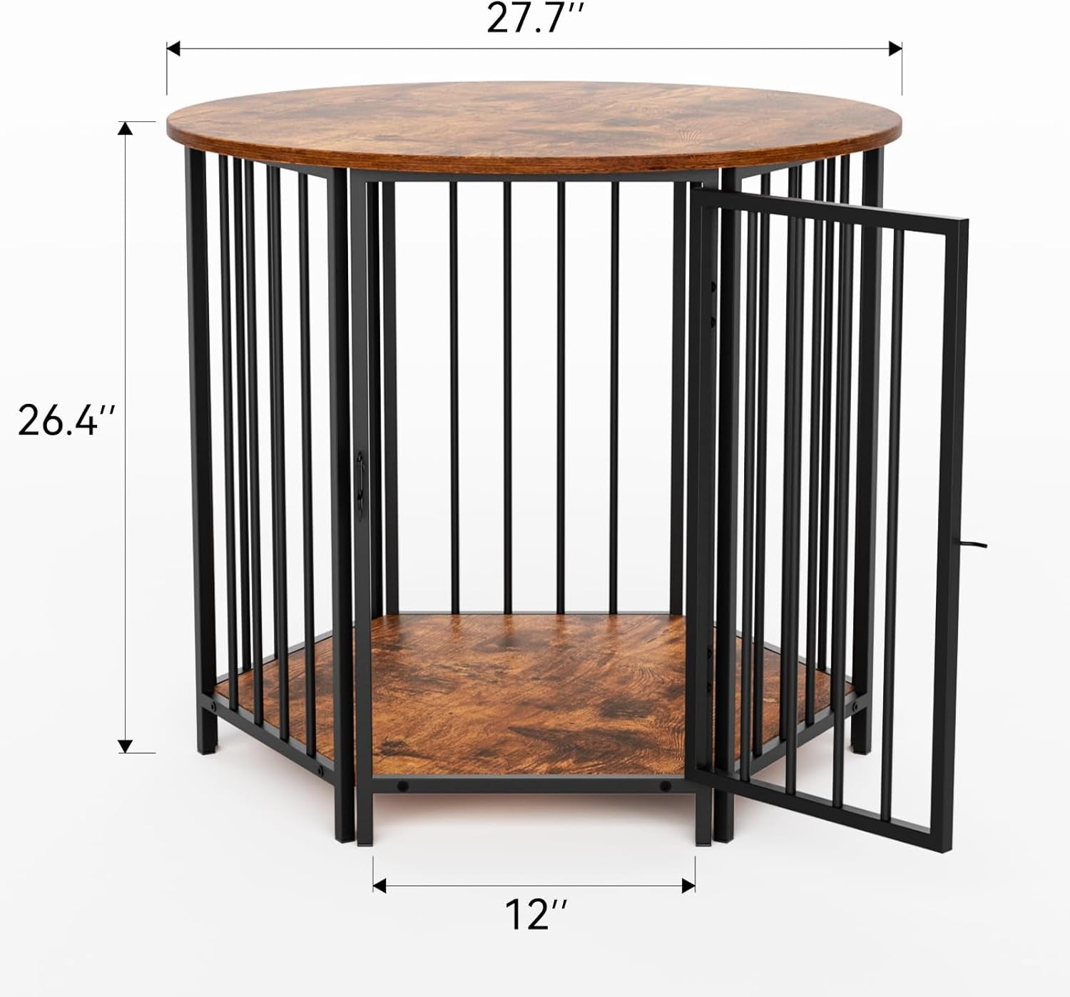 Dog Crate Furniture, Hexagonal Wooden Pet House Dog Crate End Table, Indoor Decorative Dog Kennel Furniture, for Small and Medium Dogs, Cute Dog Cage Furniture, Rustic Brown