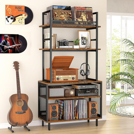 Record Player Stand with Vinyl Storage Shelf, 5-Tier Large Record Player Table with Storage Rack, Turntable Stand Vinyl Record Cabinet Organizer for Living Room Bedroom, Holds up 400+ Albums