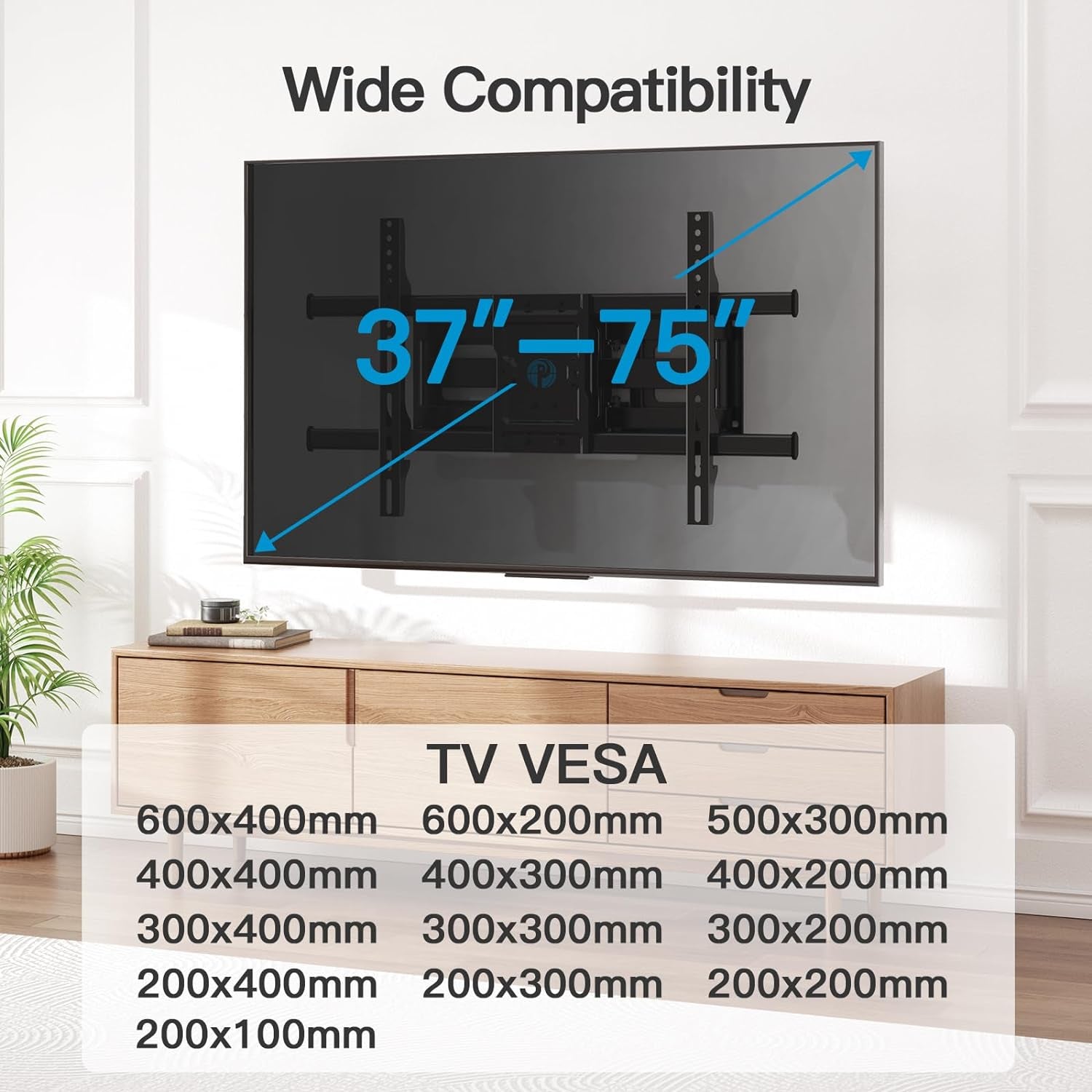 Full Motion TV Wall Mount for Most 37-75 Inch Tvs up to 132Lbs, Wall Mount TV Bracket Articulating Swivel Tilt Extension Leveling Max VESA 600X400Mm Fits 12/16" Wood Stud, PILFK1