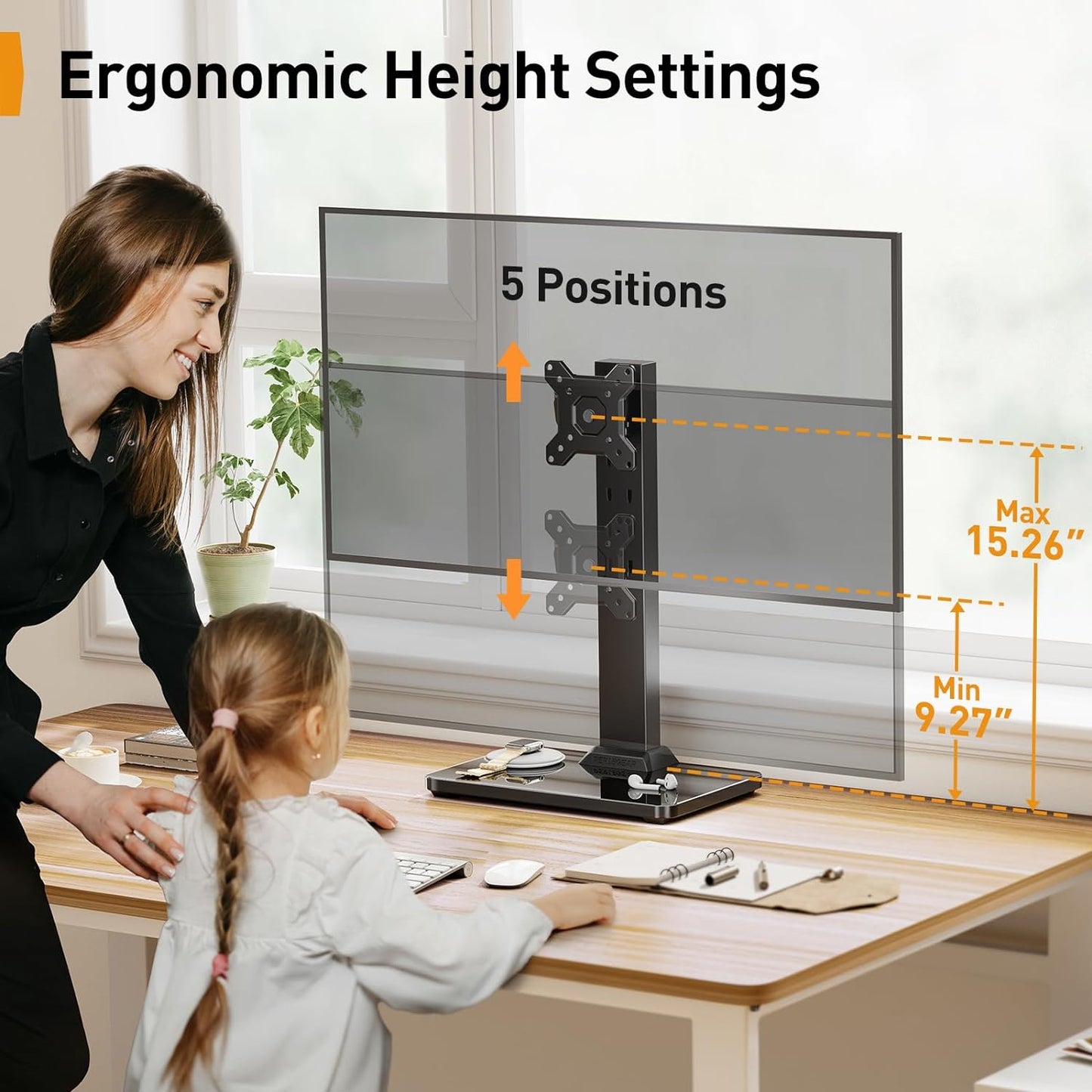 Monitor Stand, Freestanding Monitor Mount for 13-34 Inch Screens with 360 Degree Rotation, 5 Height Settings, Adjustable Desk Riser with Swivel and Tilt, Max VESA 100X100Mm, PGTVS29