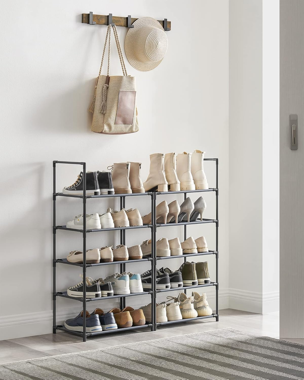 Shoe Rack, 10-Tier Shoe Shelf, Shoe Storage Organizer, 11 X 17.7 X 68 Inches, Metal Frame, Non-Woven Fabric Shelves, for Entryway, Bedroom, Gray ULSH010G01