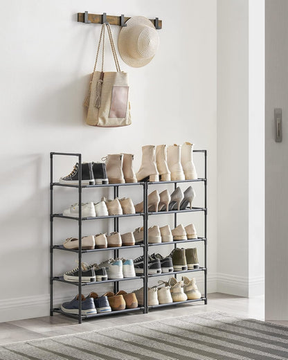 Shoe Rack, 10-Tier Shoe Shelf, Shoe Storage Organizer, 11 X 17.7 X 68 Inches, Metal Frame, Non-Woven Fabric Shelves, for Entryway, Bedroom, Gray ULSH010G01
