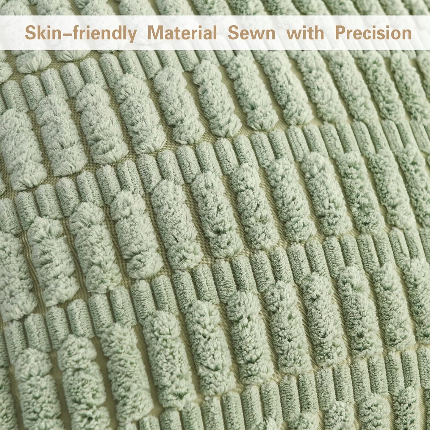 Pack of 2 Sage Green Decorative Throw Pillow Covers 18X18 Inch, Soft Corduroy Striped Square Cushion Cases, Modern Farmhouse Boho Home Decor for Spring Couch Bed Sofa Living Room