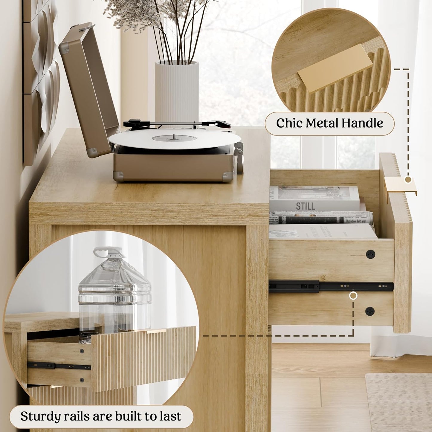 Fluted Buffet Cabinet with Storage Sideboard Cabinet Adjustable Shelves for Kitchen Living Room, Kitchen, Entryway