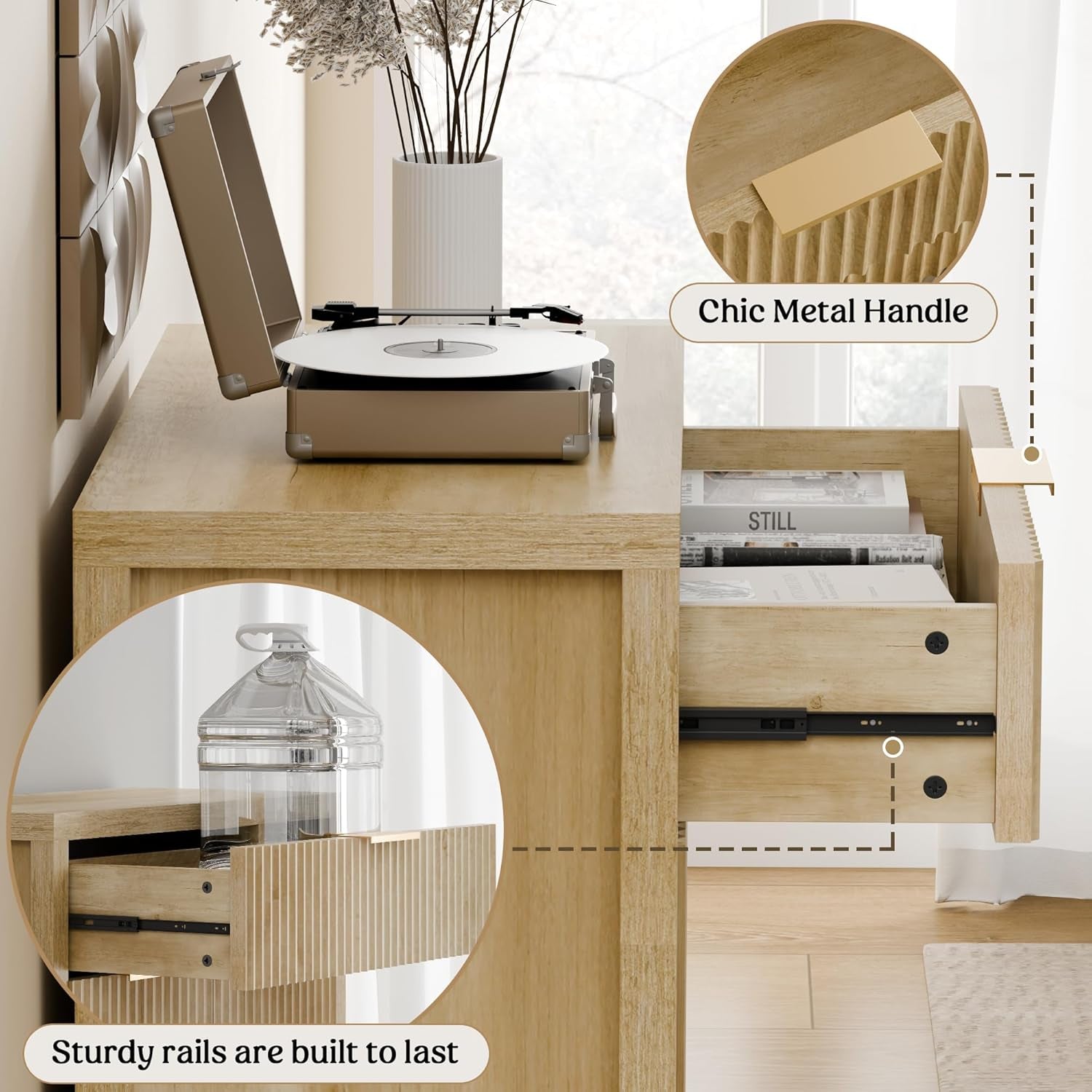 Fluted Buffet Cabinet with Storage Sideboard Cabinet Adjustable Shelves for Kitchen Living Room, Kitchen, Entryway