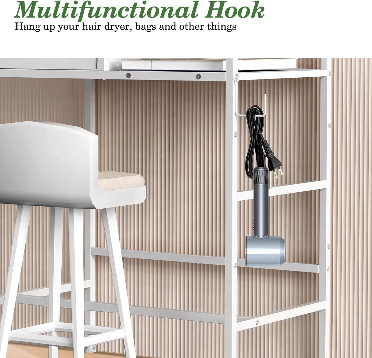 Small Vanity Desk No Mirror, 23.6 Inch Makeup Vanity Table with Fabric Drawers Power Outlet, Compact Makeup Desk for Girls Bedroom and Small Space, White