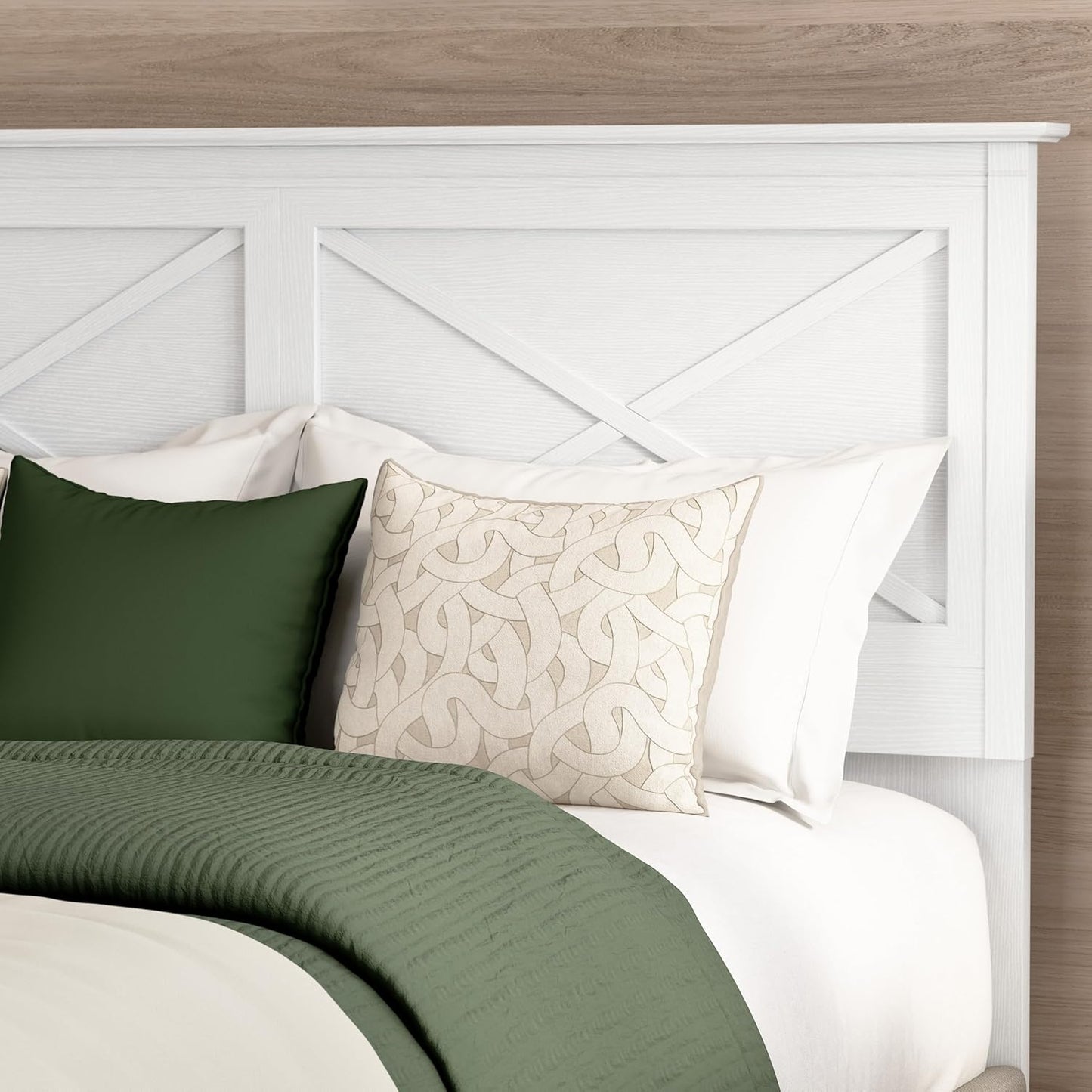 Full/Queen Headboard, Farmhouse X Design Head Board for Full or Queen Size Bed Frame, Frame and Mattress Not Included, Modern Bedroom Furniture, Key West Collection, Pure White Oak