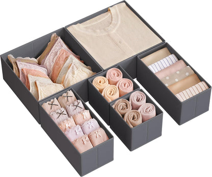 Drawer Organizers, Dresser Divider Organizers, Set of 18, Foldable Fabric Storage Boxes for Socks, Underwear, Bras, Ties, Scarves, Dove Gray URDZ006G05