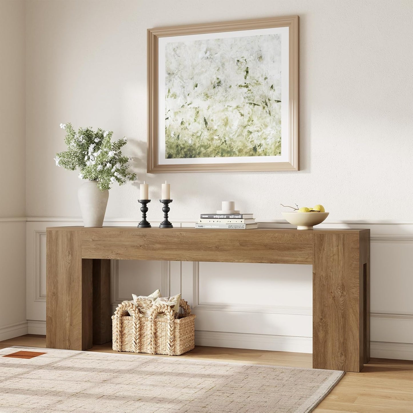 Extra Long Sofa Console Table for Entryway Living Room, 79-Inch Farmhouse Wood behind Couch Table, Rectangular Accent Console with Wooden Double Base for Hallway Foyer Entrance, Natural Oak