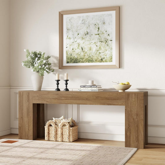 Extra Long Sofa Console Table for Entryway Living Room, 79-Inch Farmhouse Wood behind Couch Table, Rectangular Accent Console with Wooden Double Base for Hallway Foyer Entrance, Natural Oak