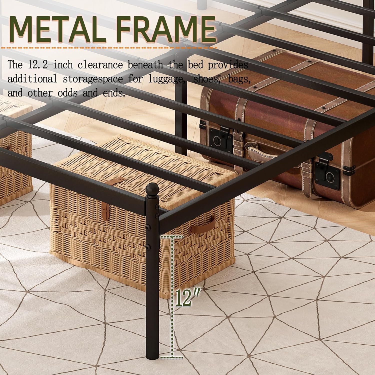 Metal Platform Bed Frame with Headboard, 14 Inches Queen Bed, No Box Spring Needed, Steel Slat Support, Black, Easy Assembly