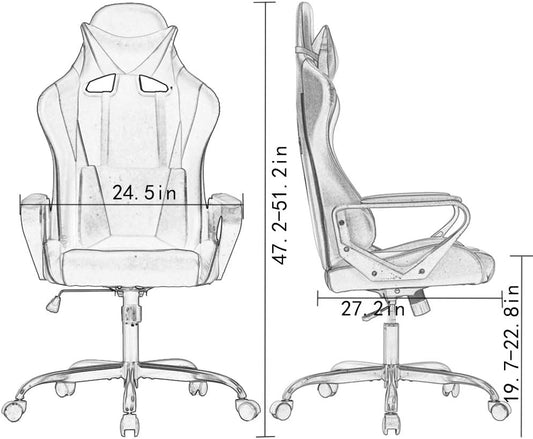 High-Back Gaming Chair PC Office Chair Computer Racing Chair PU Desk Task Chair Ergonomic Executive Swivel Rolling Chair with Lumbar Support for Back Pain Women, Men,White