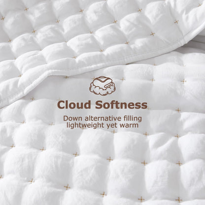 White King Size Quilt Bedding Sets with Pillow Shams, Lightweight Soft Bedspread Coverlet, Quilted Blanket Thin Comforter Bed Cover, All Season Summer Spring, 3 Pieces, 104X90 Inches
