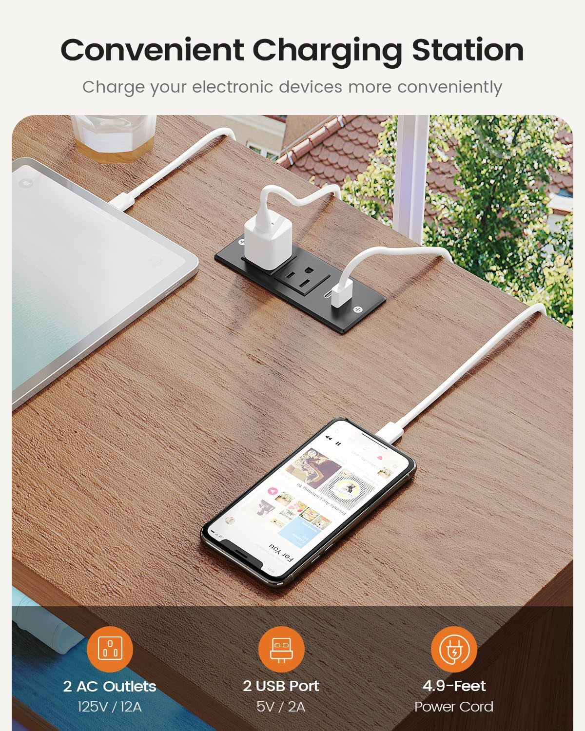 Fluted Night Stand Set of 2 with Charging Station and 2 Drawers, Black Nightstands Set of 2, beside Table with Open Storage and Led Lights, Retro End Side Table for Bedroom, Black