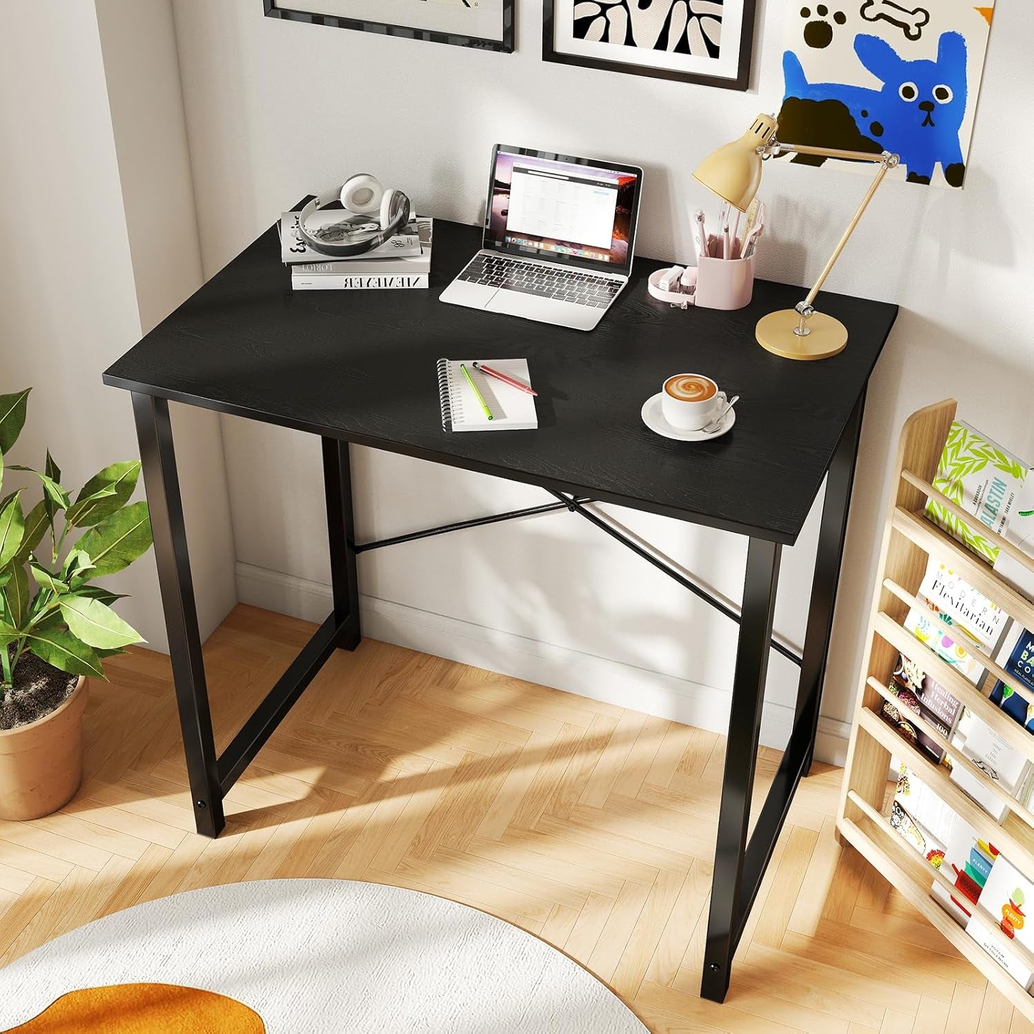 32 Inch Office Small Computer Desk Modern Simple Style Writing Study Work Table for Home Bedroom - Wood Black