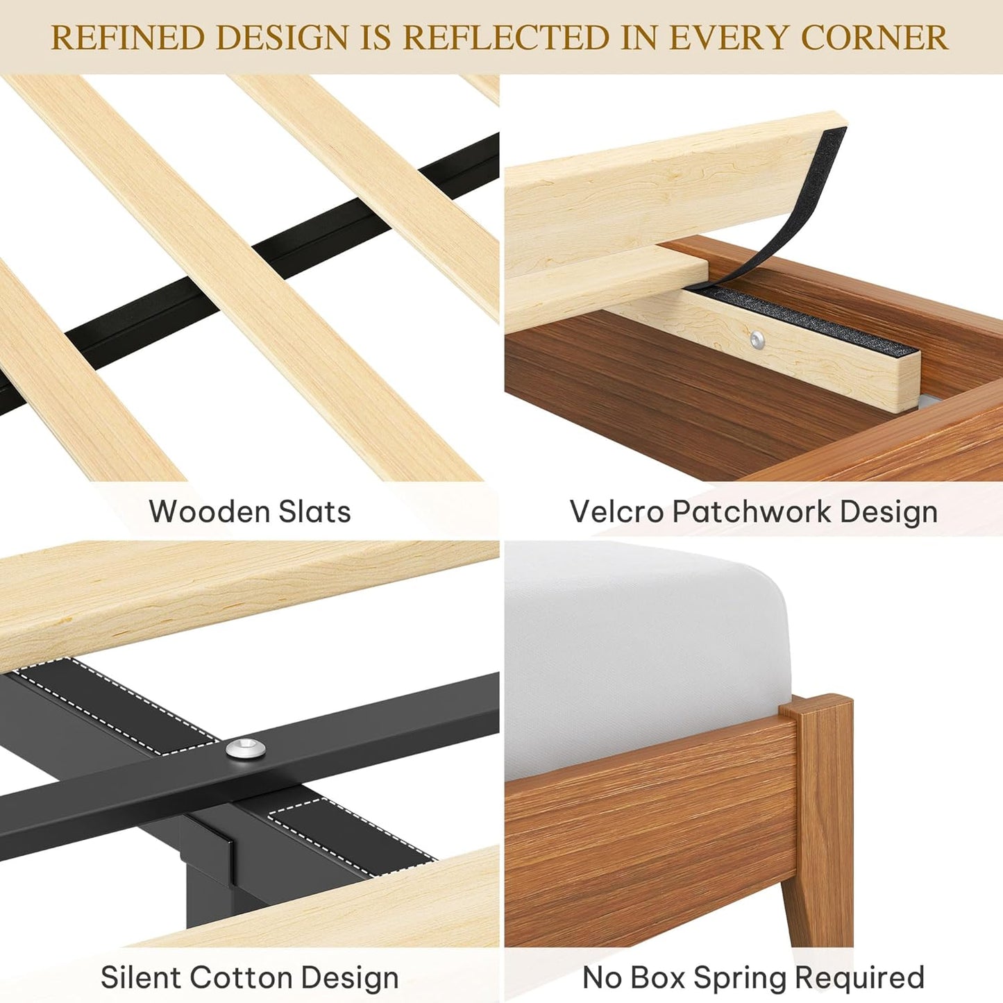 Wood King Size Bed Frame with Adjustable Headboard, Farmhouse Bed Frame with Solid Wood Slats Support, No Box Spring Needed, 12 Strong Wood Slat Support, Easy Assembly, Rustic Brown