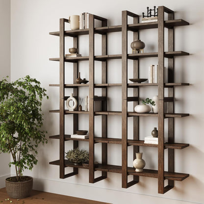Floating Wall Book Shelves, 3-Tier Display Shelf, Decorative Modular Shelf in Solid Wood for Bedroom, Nursery, Bathroom or Kitchen, Set of 4