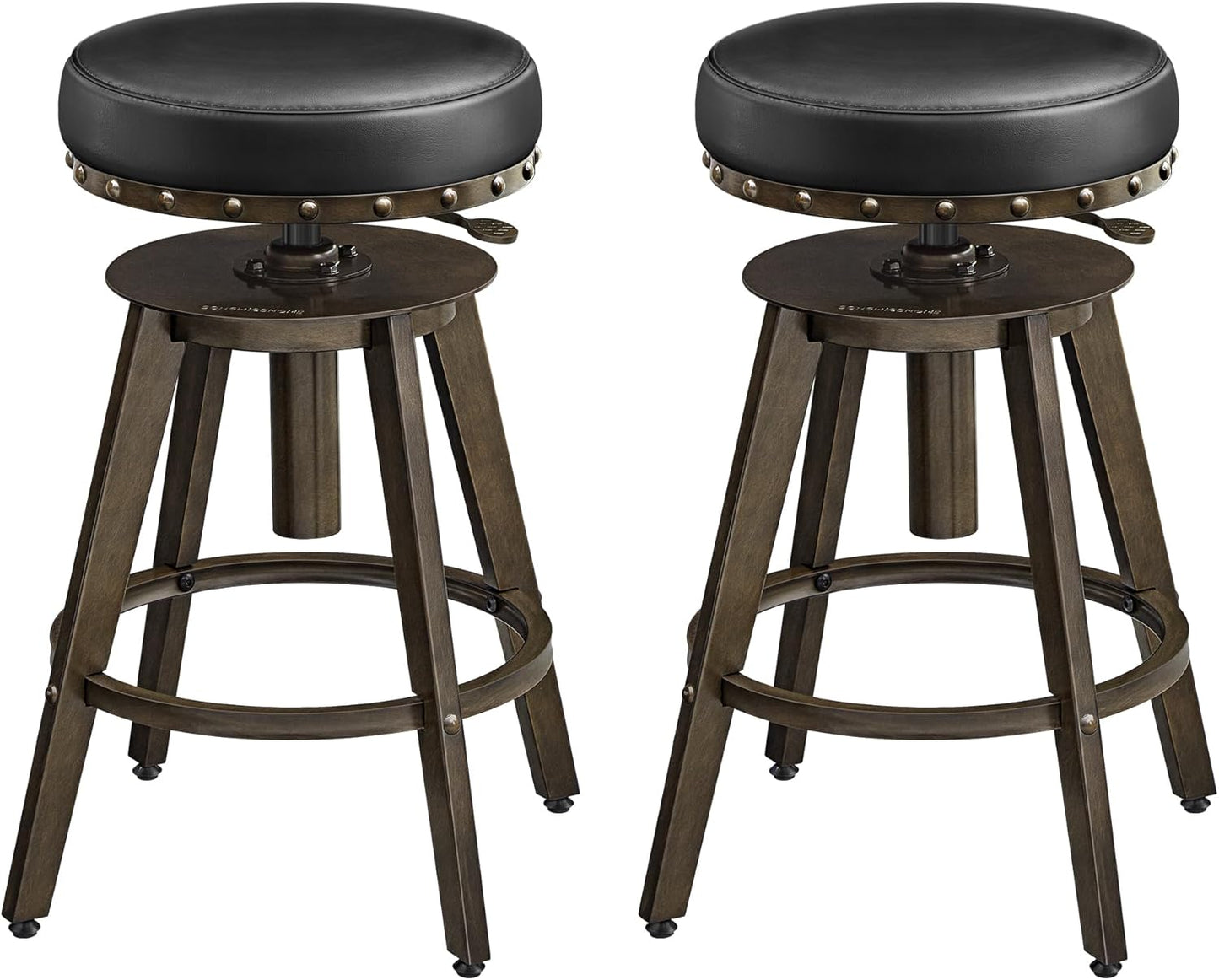 HOME Bar Stools, Set of 2, Steampunk Counter Stool for Kitchen, Adjustable Height and Swivel Padded Seat, Workbench Stool, 16.5 X 19.3 X 24.6-29.3 Inches, Caramel Brown ULJB096K01