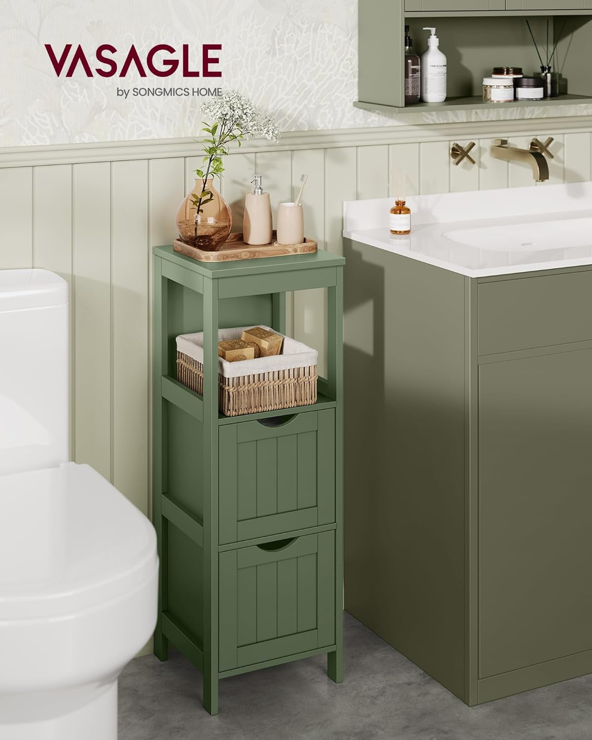 Bathroom Floor Cabinet, Bathroom Storage Organizer Rack Stand, Multifunctional Corner Unit, 2 Drawers, 35 Inches in Height, Dove Gray UBBC042G02