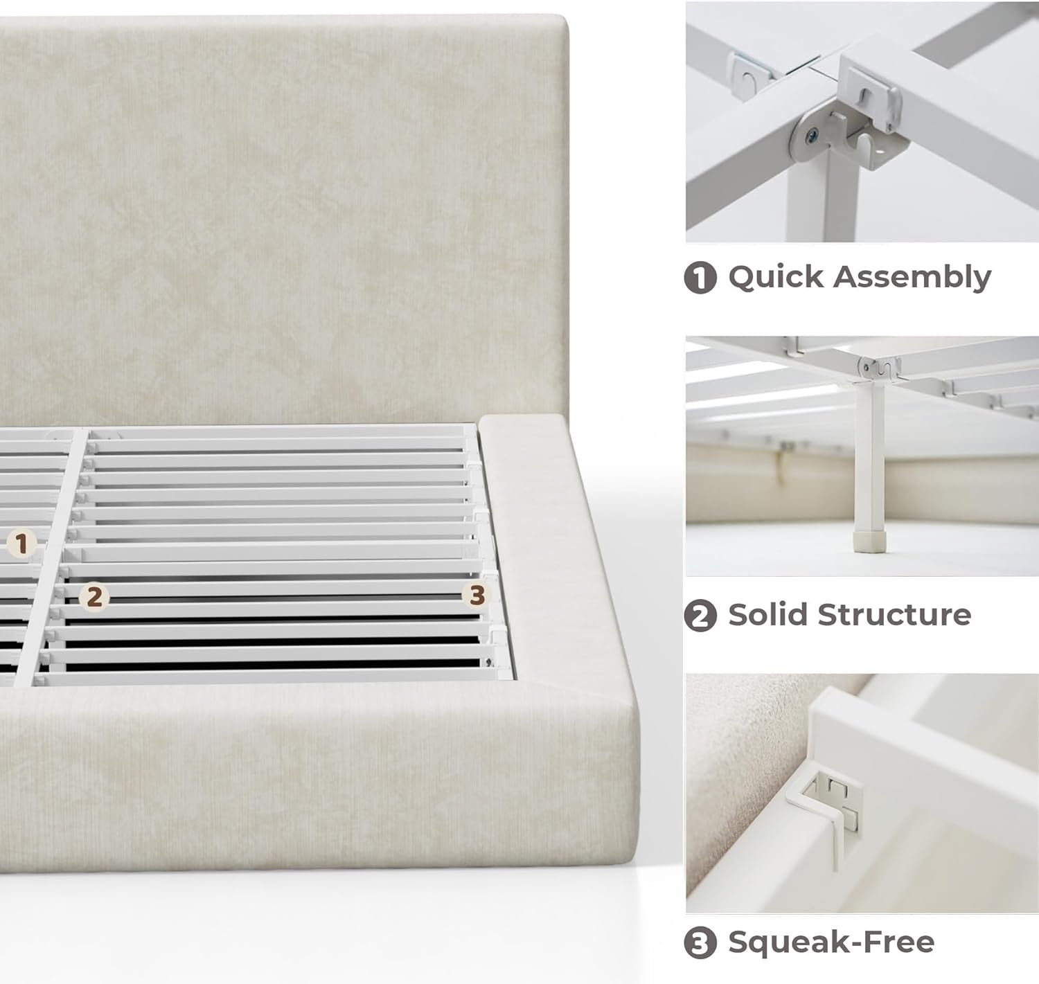 Airframe King Size Bed Frame with Headboard, Cloud Upholstered Platform Bed Frame, 5 Inch Foam Cushioned, No Box Spring, Easy Assembly(Beige Chenille)