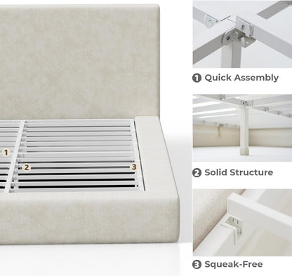 Airframe King Size Bed Frame with Headboard, Cloud Upholstered Platform Bed Frame, 5 Inch Foam Cushioned, No Box Spring, Easy Assembly(Beige Chenille)