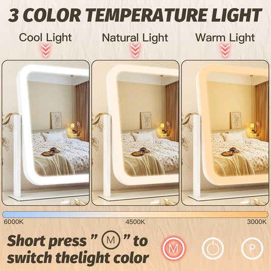 Vanity Mirror with Lights 17''X13'' Makeup Mirror with Lights,Vanity Mirror Touch Screen with 3-Color Lighting,Dimmable,For Vanity Desk Tabletop White