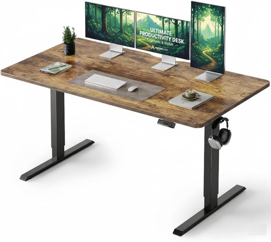 55 X 28 Large Standing Desk, Height Adjustable Electric Computer Desk, 28" Deep Desktop, Sit Stand up Home Office Workstations with 4 Preset Heights, Rustic Brown