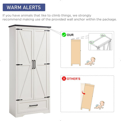 Farmhouse Kitchen Pantry Cabinet - 72" Tall Wood Kitchen Storage Cabinets with Adjustable Shelves & 2 Barn Style Doors & Drawer, Versatile Storage for Dining Room, Bathroom, Antique White