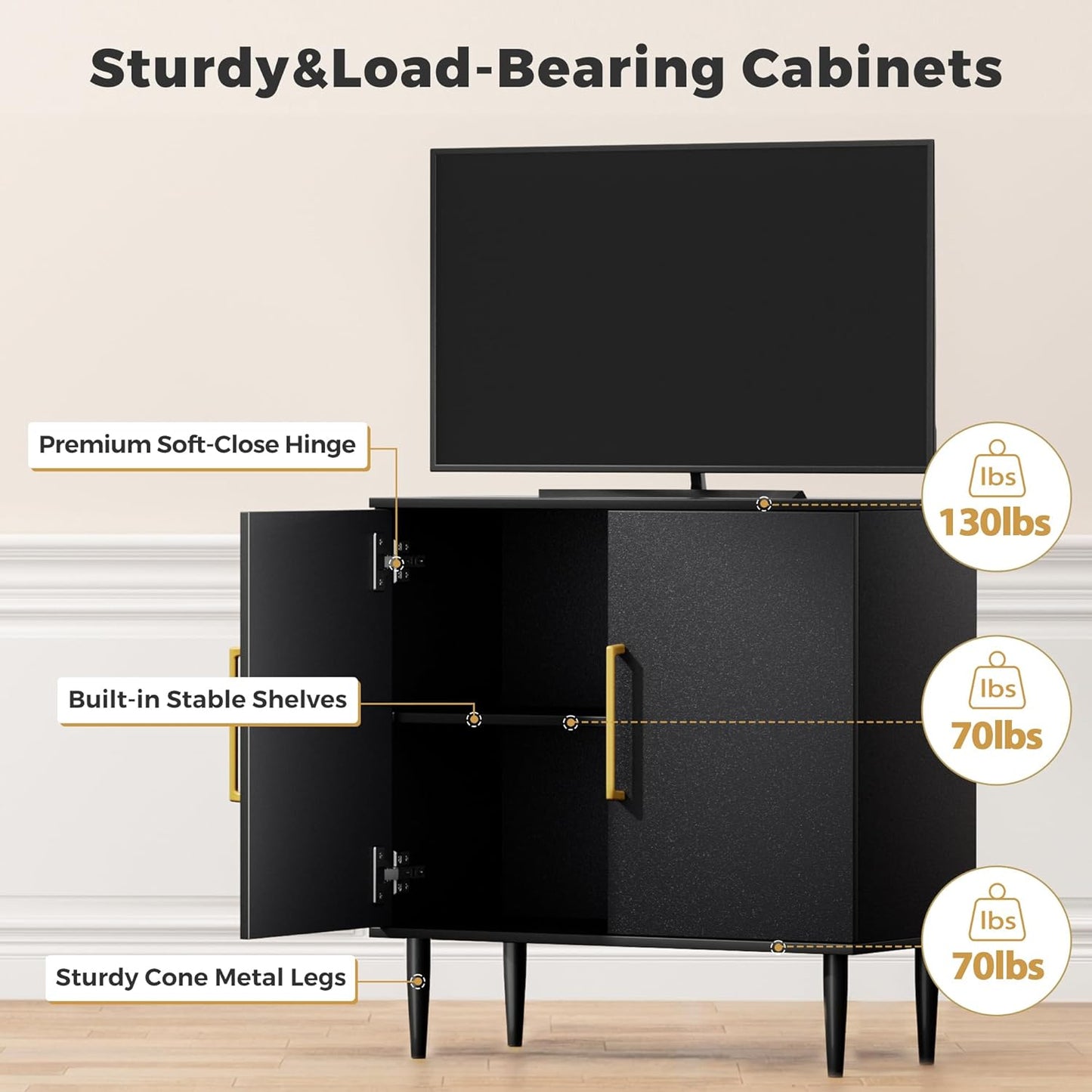 Modern Storage Cabinet, Free Standing Buffet Cabinet, Black Sideboard and Buffet Storage, Wood Accent Furniture for Living Room, Hallway, Entryway, Dining Room (1, Black)