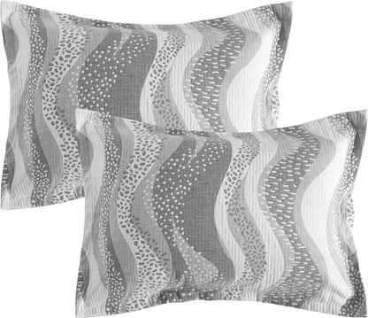 Cotton King Pillow Shams, 3 Layer Muslin Breathable Soft Thermal Yarn Dyed Sham Covers, 2 Pack 20X36 Oxford Pillowcases with Envelope Closure, Grey Wheat Waves
