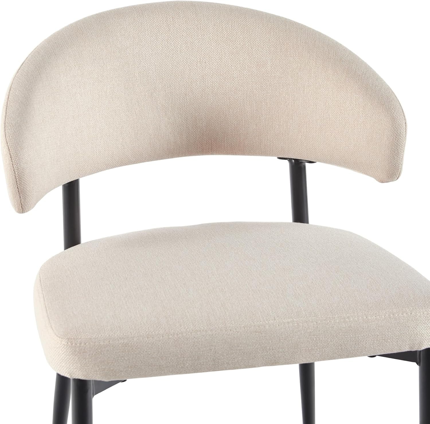 Modern Curved Back Upholstered Dining Chair with High-Performance Woven Upholstery and Powder Coated Steel Base, 2Pk, Ivory
